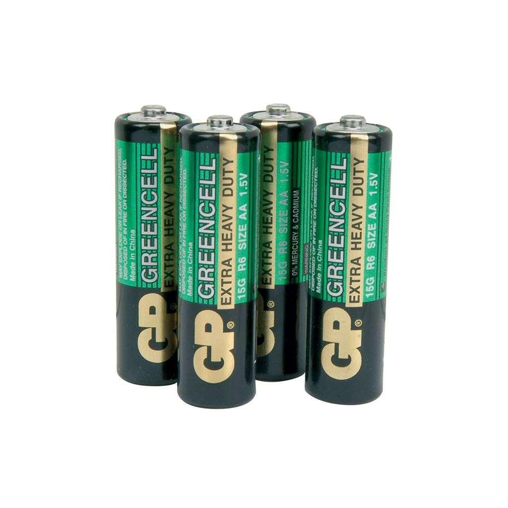 GP Greencell Zinc Chloride Batteries - batteries, AA, 1.5V, packed 4 per blister