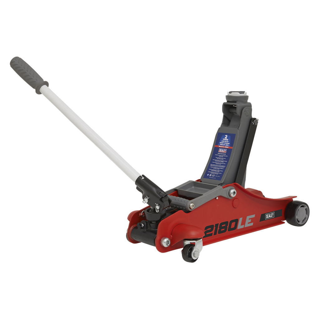 180&#176; Handle Trolley Jack 2 Tonne Low Profile Short Chassis - Red