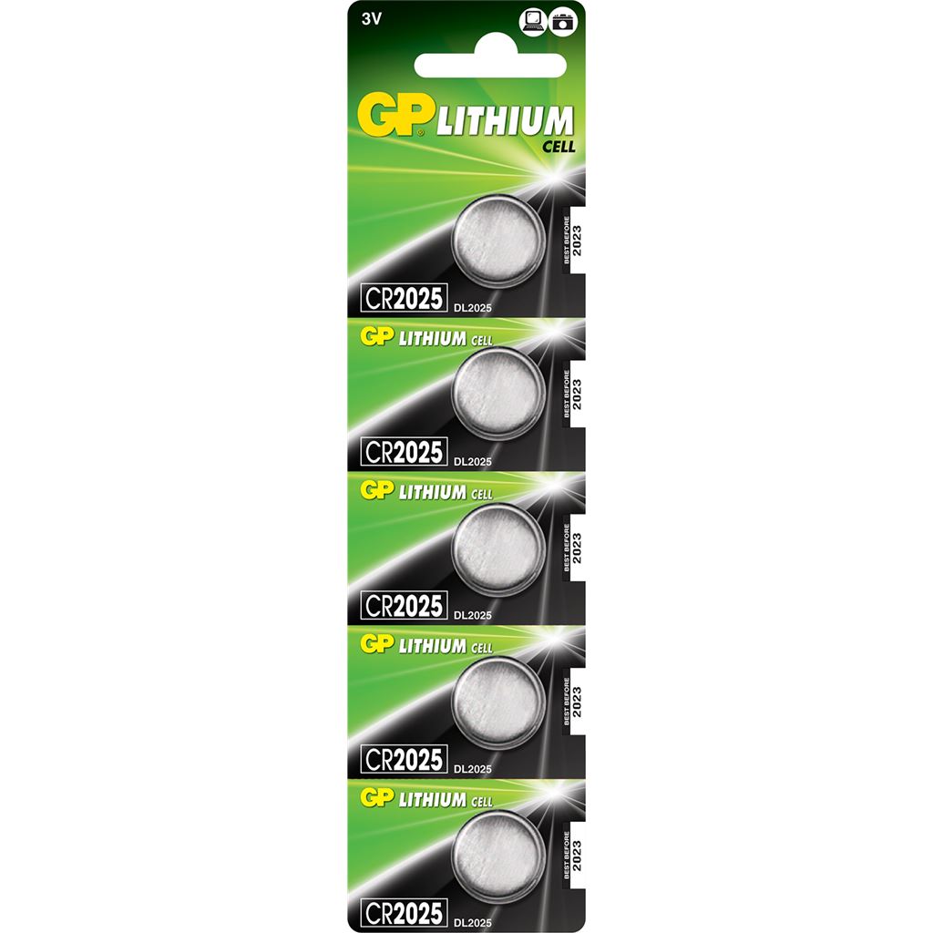 Lithium Button Cells - CR2025, 3V, 150mAh, 2.5 x 20mm&#216; 5pc/card