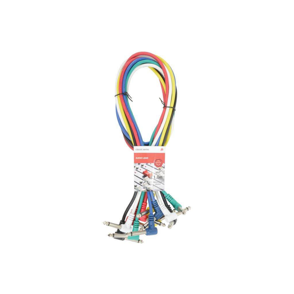 Classic Audio Patch Lead Sets 6.3mm Mono Jack Plug - 6.3mm Mono Jack Plug 6pcs - Multicolour 1.0m - PATCH100CL