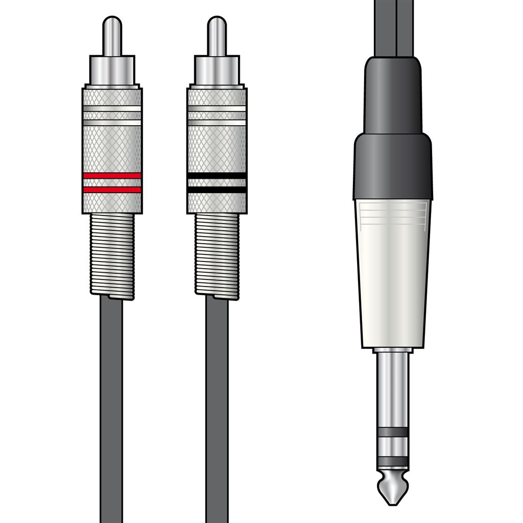 Classic Audio Leads 6.3mm TRS Jack Plug - 2 x RCA Plugs - 1.5m - S6J-2R150