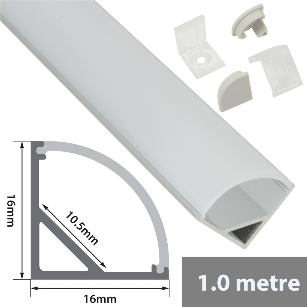 Aluminium LED Tape Profile - 90 Degree Arc - 1m - AL1-A1616